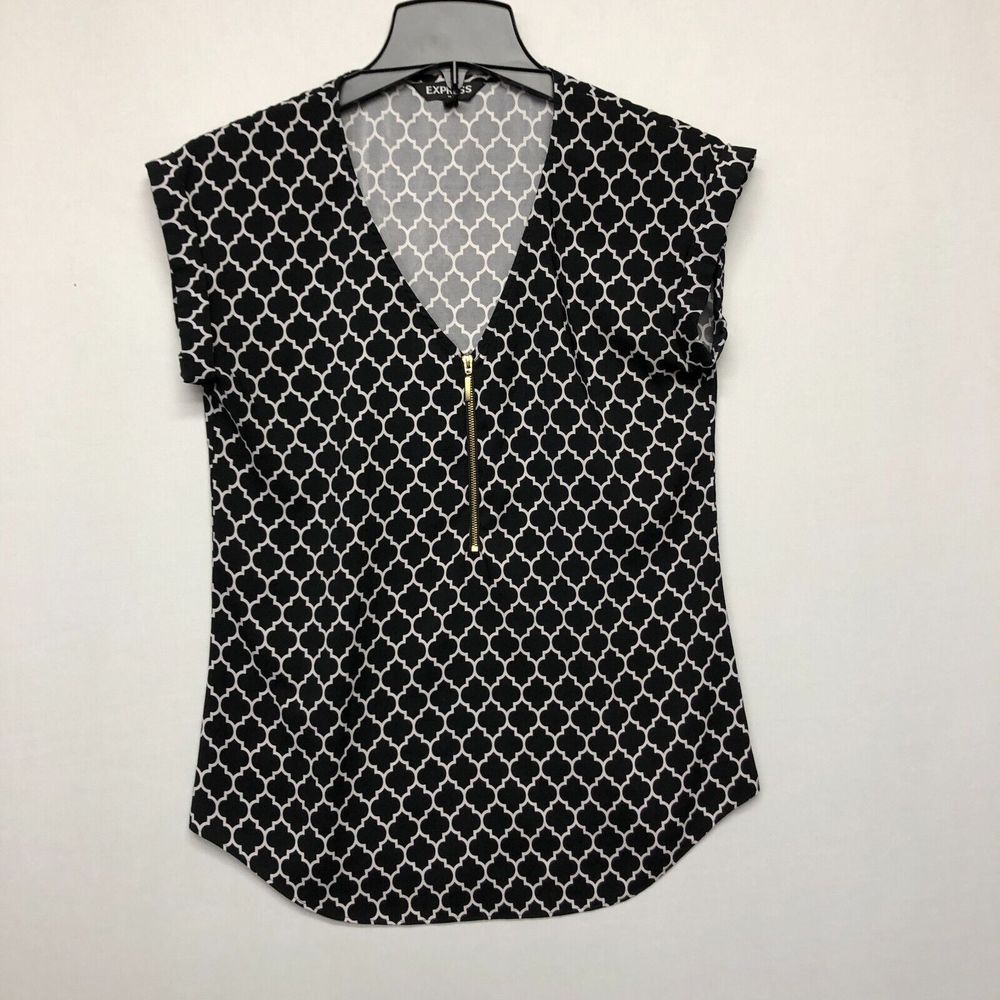 Express Women Sleeveless 1/4 Zip Blouse Top Shirt Size Small Black M125 -2